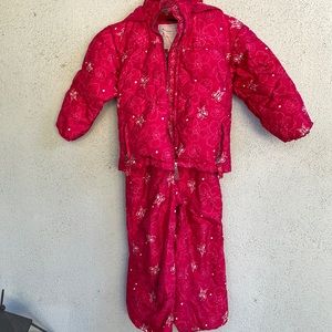 Vintage Couloir kids snow outfit - pink bib overalls and jacket- butterfly print